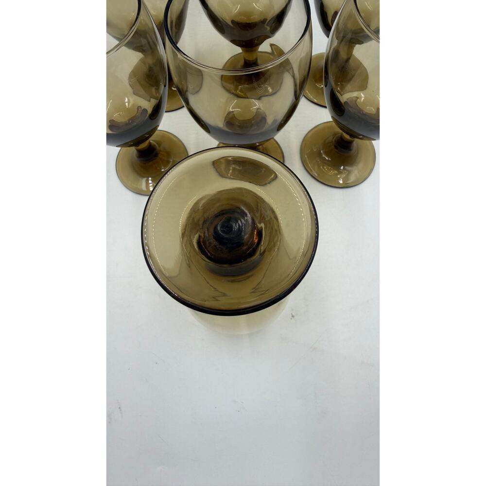 Vintage Libbey Smokey Brown Set of 7 Water Goblet Glasses (V8476) - Picture 6 of 6